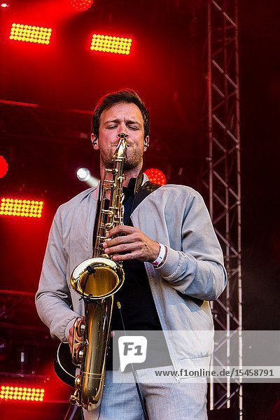Kiel Germany - June 22nd 2019: Cassandra Steen & Band are performing on the Rathaus Stage during Kiel Week 2019