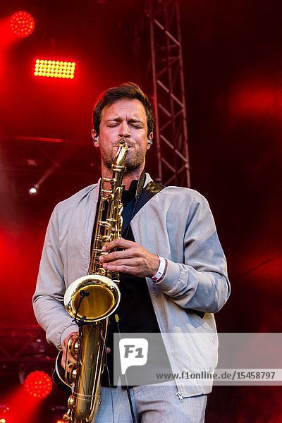 Kiel Germany - June 22nd 2019: Cassandra Steen & Band are performing on the Rathaus Stage during Kiel Week 2019