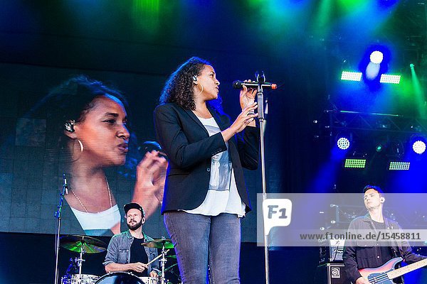 Kiel Germany - June 22nd 2019: Cassandra Steen & Band are performing on the Rathaus Stage during Kiel Week 2019