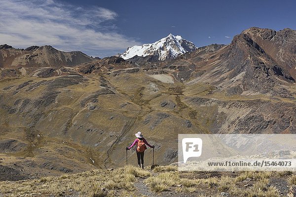 Looking out at Huayna Potosi on the Cordillera Real Traverse Bolivia.