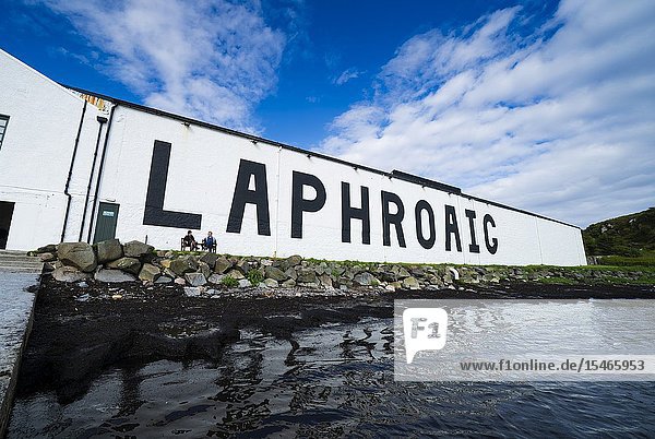 View of Laphroaig Distillery on island of Islay in Inner Hebrides of Scotland UK.