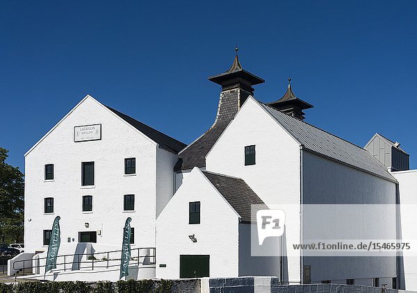 View of Lagavulin Distillery on island of Islay in Inner Hebrides of Scotland UK.