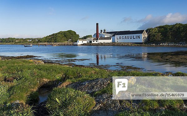 View of Lagavulin Distillery on island of Islay in Inner Hebrides of Scotland UK.