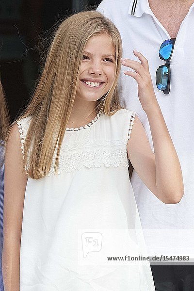 King Felipe VI of Spain Queen Letizia of Spain Crown Princess Leonor Princess Sofia is seen at Real Club Nautico during 38th Copa del Rey Mapfre Sailing Cup - Day 4 on August 1 2019 in Palma Spain