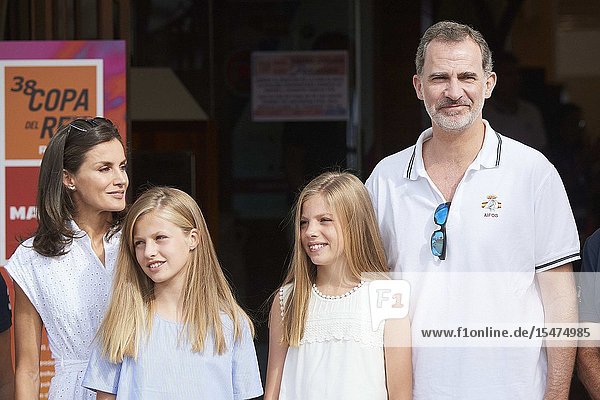 King Felipe VI of Spain Queen Letizia of Spain Crown Princess Leonor Princess Sofia is seen at Real Club Nautico during 38th Copa del Rey Mapfre Sailing Cup - Day 4 on August 1 2019 in Palma Spain