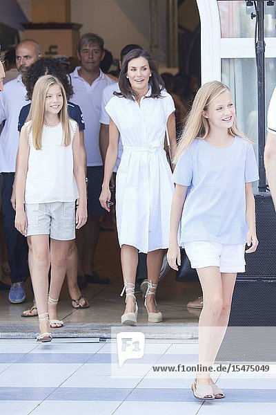 Queen Letizia of Spain Princess Sofia Crown Princess Leonor is seen at Real Club Nautico during 38th Copa del Rey Mapfre Sailing Cup - Day 4 on August 1 2019 in Palma Spain