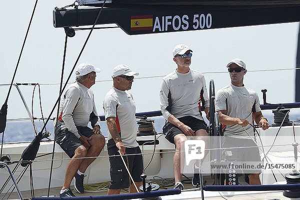 King Felipe VI of Spain on board of Aifos 500 during 38th Copa del Rey Mapfre Sailing Cup - Day 4 on August 1 2019 in Palma Spain