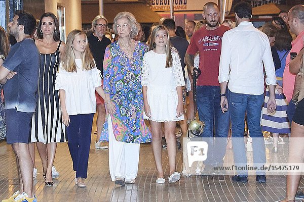 Queen Letizia of Spain Crown Princess Leonor The former Queen Sofia Princess Sofia attends El lago de los cisnes (Swan Lake) at Auditorium on August 3 2019 in Palma Spain