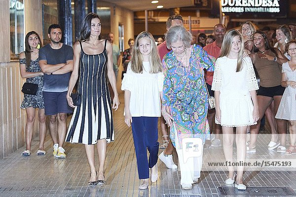 Queen Letizia of Spain Crown Princess Leonor The former Queen Sofia Princess Sofia attends El lago de los cisnes (Swan Lake) at Auditorium on August 3 2019 in Palma Spain