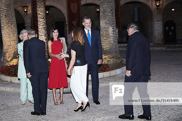 The former Queen Sofia Queen Letizia of Spain King Felipe VI of Spain Host A Dinner For Authorities at Almudaina Palace on August 7 2019 in Palma Spain