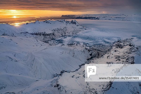 Glacial landscapes Vatnajokull Ice Cap Vatnajokull National Park Iceland. Unesco World Heritage Site.