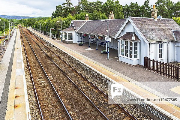 Railway station at Carrbridge Scottish Highlands Scotland UK.