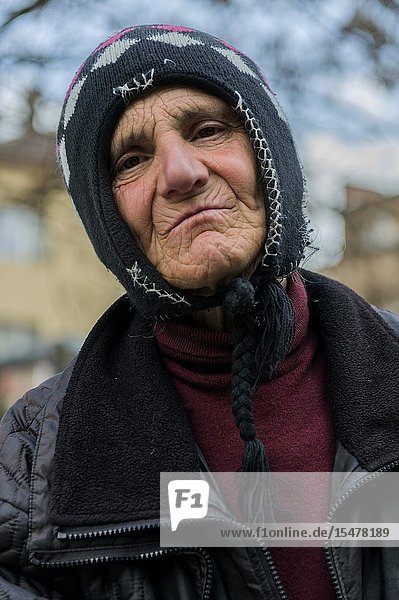 Sofia Bulgaria. One of the many impoverished and retired elderly who cannot stop working and taking gigs to pay for regal bills since the state pensions are to small to make a normal living.