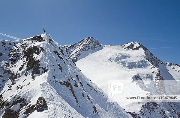 Skimountaneering on the top of San Giacomo peaks. Santa Caterina Valfurva Sondrio district Lombardy Italy.