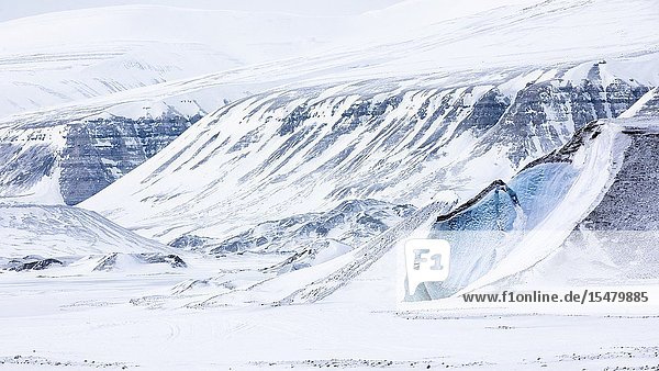 Blue ice in Billefjorden Spitsbergen Svalbard.