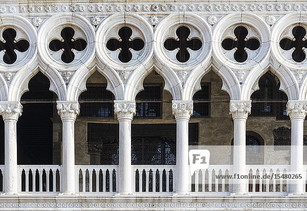 Detail of doge's palace Venice Veneto Italy.