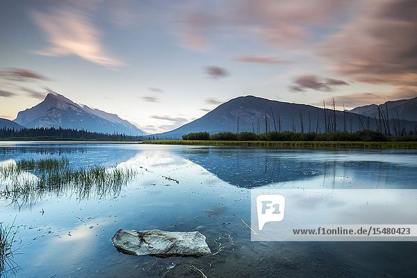 Mt. Rundle at Sunrise Vermilion Lakes Banff National Park Alberta Canada.