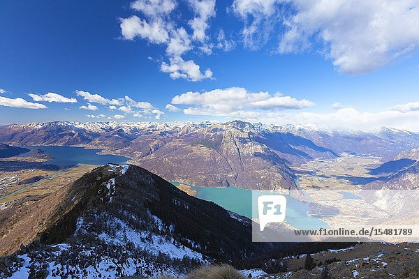 Lake Como and Valchiavenna seen from top of Monte Brusada Sondrio province Lower Valtellina Lombardy Italy.