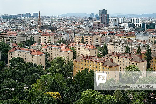 Vienna  Austria  Europe - Overview from the Viennese Giant Ferris Wheel of the Weissgerber quarter and the city centre.