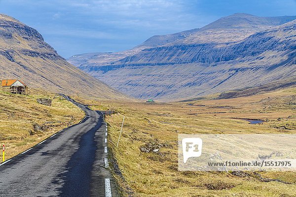 Road to Saksun in valley along river Stórá  Streymoy  Faroe Islands  Denmark.