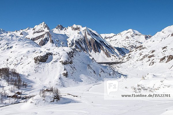 The cross-country ski trails in Riale Formazza Valley Verbano Cusio Ossola Province Piedmont Italy Europe.