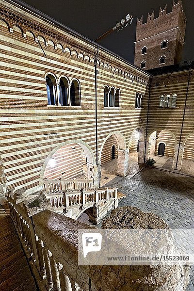 The Scala della Ragione is part of the monumental complex of Palazzo della Ragione in Verona. Veneto Italy Europe.