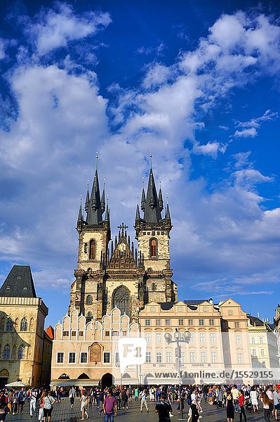 Prague Czech Republic. The Gothic Church of Our Lady before Tyn in Old Town Square.