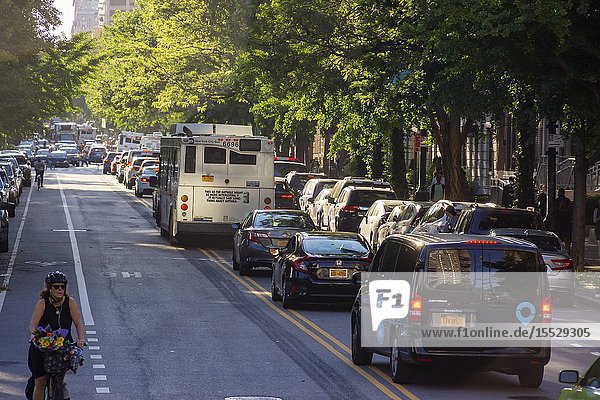 Traffic backed up on Central Park North in the neighborhood of Harlem in New York on Tuesday June 11 2019. (© Richard B. Levine).