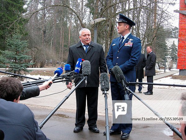 At the Gagarin Cosmonaut Training Center in Star City Russia Expedition 51 crewmembers Fyodor Yurchikhin of the Russian Federal Space Agency (Roscosmos left) and Jack Fischer of NASA (right) answer reporters' questions April 5 before departing for their launch site at the Baikonur Cosmodrome in Kazakhstan for final pre-launch training. Fischer and Yurchikhin will launch April 20 on the Soyuz MS-04 spacecraft from Baikonur for a four and a half month mission on the International Space Station. Photo: NASARob Navias