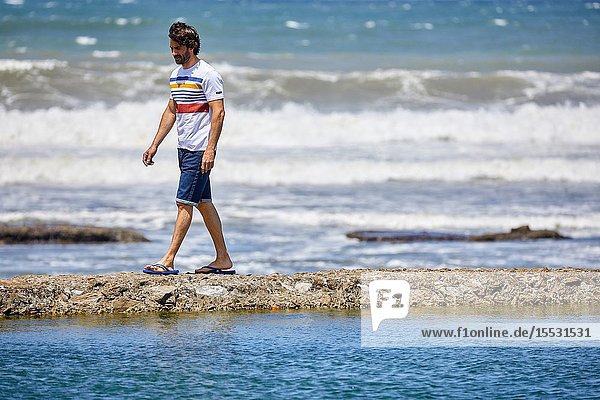 Man by the sea Route de La Corniche Cantabrian Sea Coast Hendaye Aquitaine Basque Country France