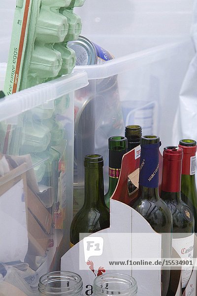 Items of household waste organised for recycling