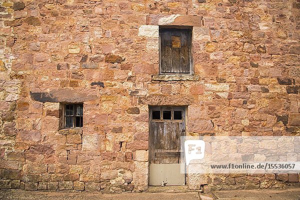 Facade of abandoned house. Brañosera Palencia province Castile-Leon Spain.