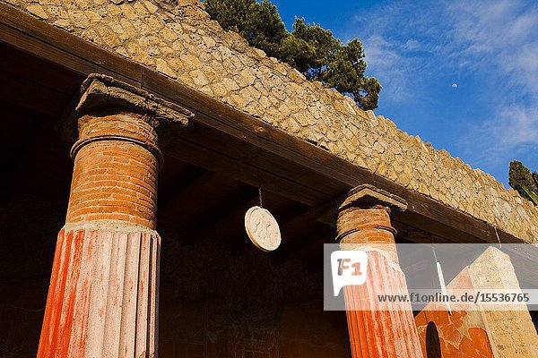 House of the Relief of Telephus The excavations of Ercolano Ruins of Herculaneum was an ancient Roman town destroyed by volcan Mount Vesuvius Ercolano comune of Ercolano Campania Italy Europe.