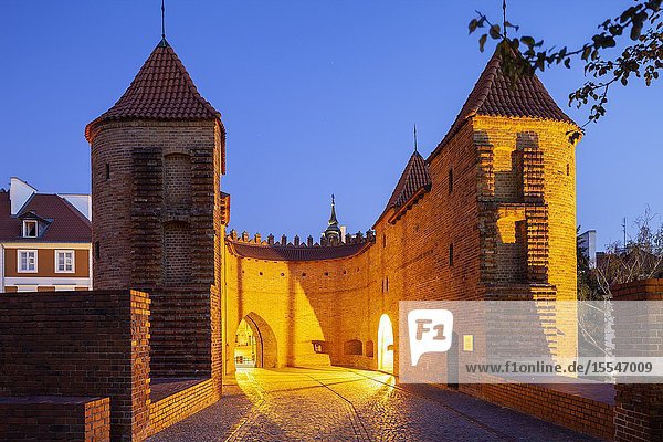 Dawn at the Barbican in Warsaw old town Poland.