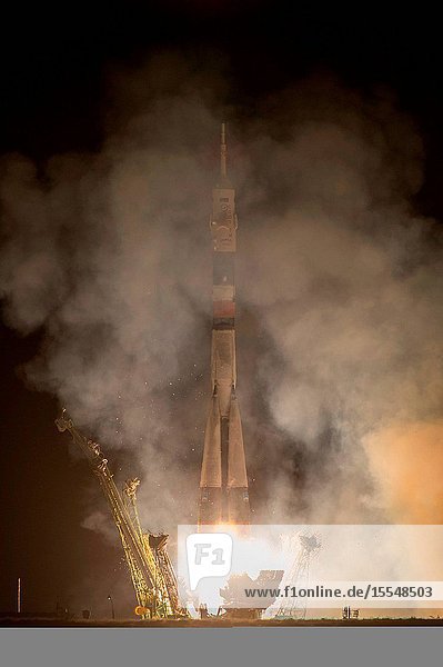 The Soyuz TMA-10M rocket launches from the Baikonur Cosmodrome in Kazakhstan on Sept. 26 2013 Kazakh time carrying Expedition 37 Soyuz Commander Oleg Kotov NASA Flight Engineer Michael Hopkins and Russian Flight Engineer Sergey Ryazanskiy to the International Space Station. Their Soyuz rocket launched at 2:58 a.m. local time.Carla Cioffi