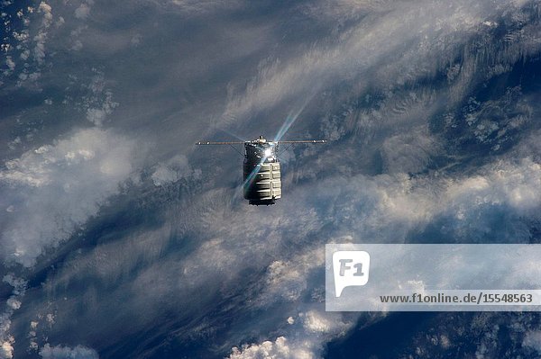 The first Cygnus commercial cargo spacecraft built by Orbital Sciences Corp. is photographed by an Expedition 37 crew member on the International Space Station during rendezvous and docking operations. The two spacecraft converged at 7:01 a.m. EDT on Sept. 29 2013.