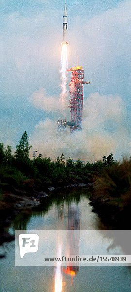 The Skylab 2 crew consisting of astronauts Charles Conrad Jr. Joseph P. Kerwin and Paul J. Weitz inside the command module atop a Saturn IB launch vehicle heads toward the Skylab space station in Earth orbit. The command module was inserted into Earth orbit approximately 10 minutes after liftoff. The three represent the first of three crews who will spend record-setting durations for human beings in space while performing a variety of experiments.