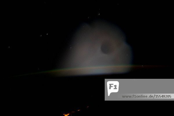 This is one of a series of views that captured a missile launch from Earth as seen on Oct. 10 2013 by the Expedition 37 crew aboard the International Space Station.