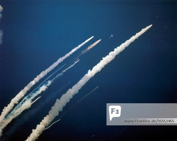 This photograph of the space shuttle Challenger accident Jan. 28 1986 was taken by a 70mm tracking camera at UCS 15 south of Pad 39B at 11:39:29.094 EST.