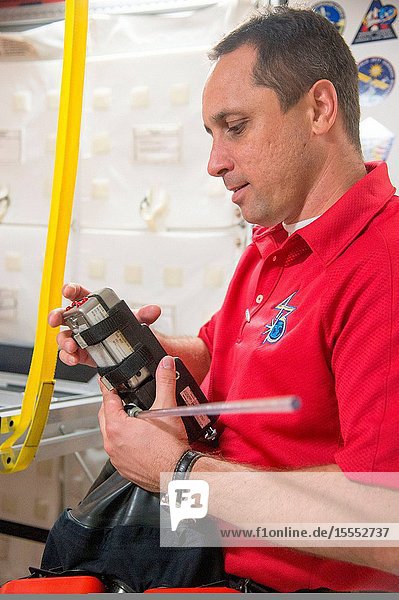 Russian cosmonaut Anton Shkaplerov Expedition 4243 flight engineer participates an emergency scenario training session in an International Space Station mock-uptrainer in the Space Vehicle Mock-up Facility at NASA's Johnson Space Center.
