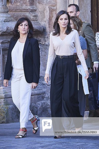 Queen Letizia of Spain attends the Opening of the 14th International Seminar on Language and Journalism 'Spanish and machines: Language ethics and Journalism' at Monastery of Yuso on October 3 2019 in San Millan de la Cogolla Spain