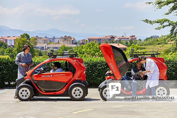 Twizzy electric vehicle Researchers work in two electric cars the first one piloted manually and the second one will follow it completely autonomously taking into account at all times the behavior of car 1 to manage its maneuvers Industry Unit Automotive Industry Technology Centre Tecnalia Research & Innovation Derio Bizkaia Basque Country Spain