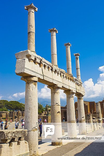 The Forum Excavations of Pompeii was an ancient Roman town destroyed by volcan Mount Vesuvius Pompei comune of Pompei Campania Italy Europe.