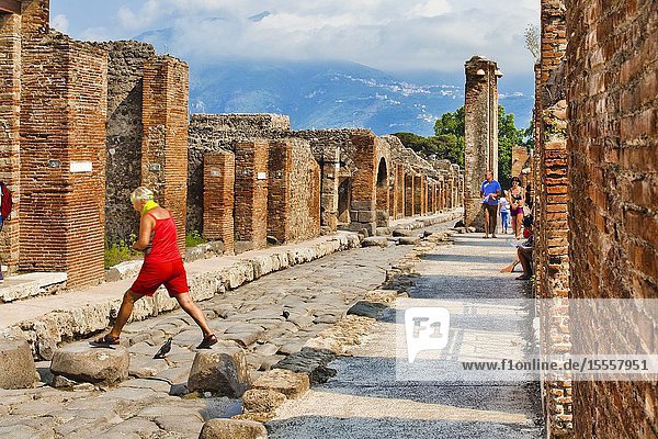 Pavement stones Excavations of Pompeii was an ancient Roman town destroyed by volcan Mount Vesuvius Pompei comune of Pompei Campania Italy Europe.