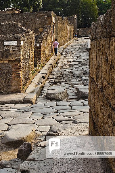 Pavement stones Excavations of Pompeii was an ancient Roman town destroyed by volcan Mount Vesuvius Pompei comune of Pompei Campania Italy Europe.