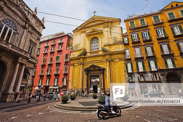 Basilica dello Spirito Santo church at left Palazzo Doria d'Angri piazza Sette Settembre square Naples city Campania Italy Europe.
