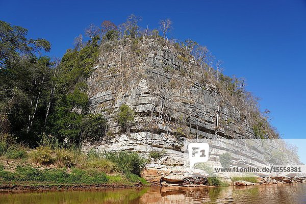 Pirogue excursion along Manambolo river crossing Tsingy de Bemaraha National Park, Melaky Region, Western Madagascar.