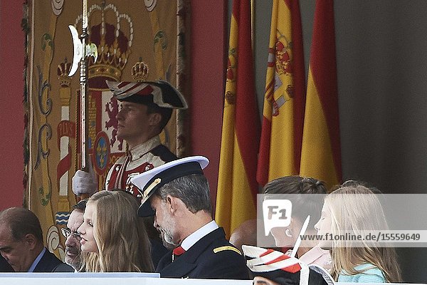 King Felipe VI of Spain Crown Princess Leonor attends National Day military parade on October 12 2019 in Madrid Spain