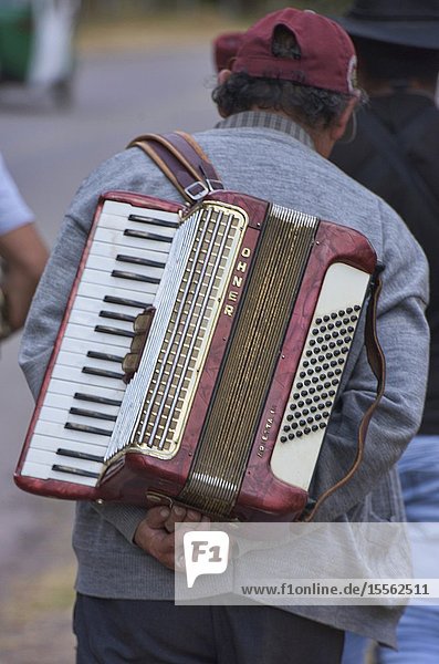 Accordion player Pisco Sacred Valley Peru.
