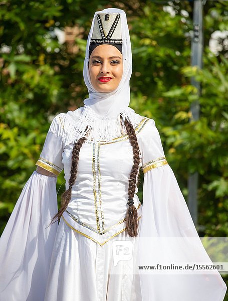 Billingham north east England UK. 10th August 2019. Dancers from Georgia performing at the Billingham International festival of World Dance now in its 55th year.